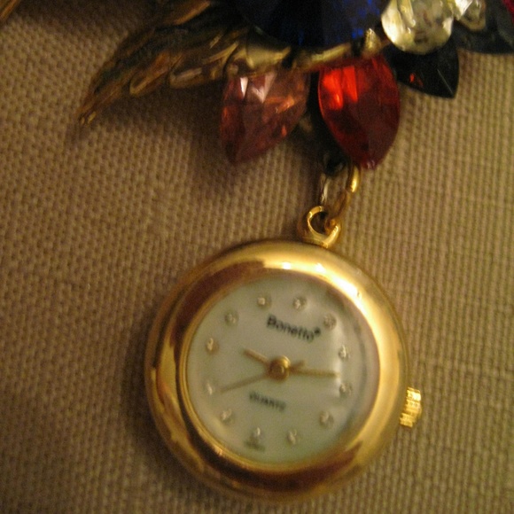 BONETTO Watch Brooch Blue Rivoli Pear RHINESGTONES - Picture 4 of 8